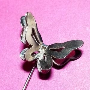 Vintage butterfly stick pin brooch silver tone insect stickpin moth insect bug